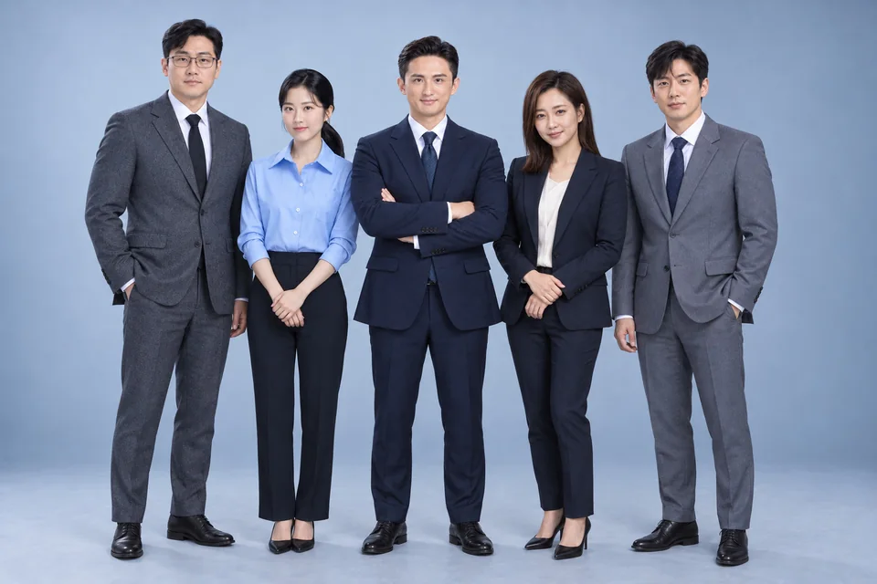 시몬 탐정사무소 구성원 5인 전신 단체사진
