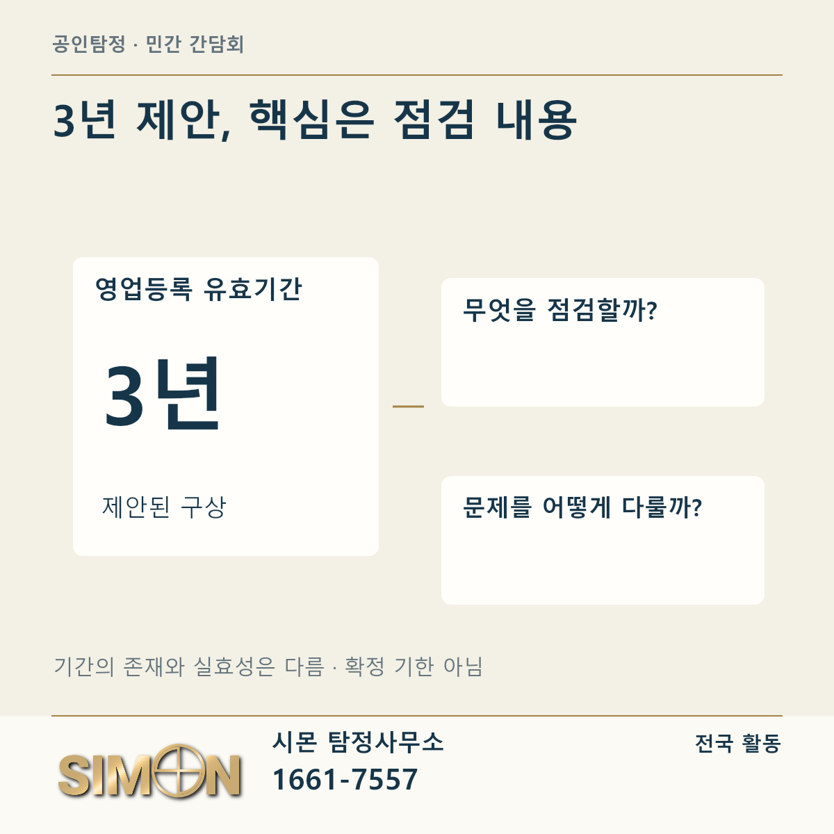 3년 등록 기간 제안과 별도로 점검 내용의 질문을 제시한 카드