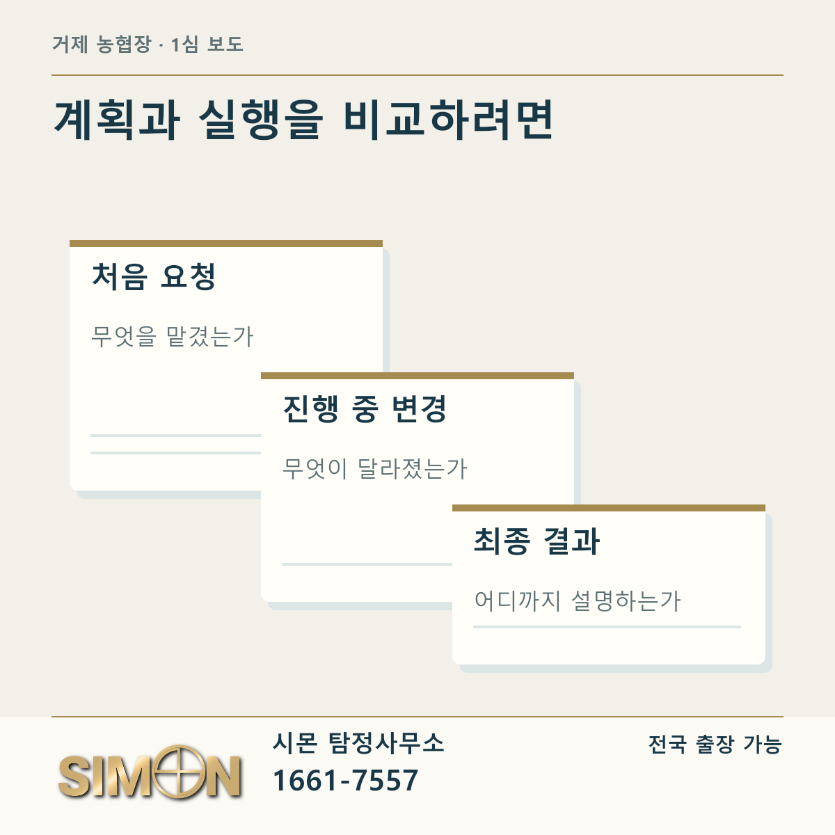 계획과 실행을 비교하려면: 처음 요청 / 진행 중 변경 / 최종 결과