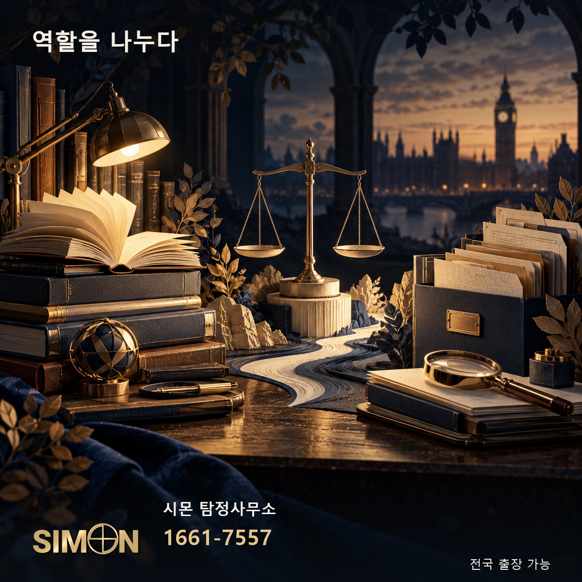‘역할을 나누다’ 주제의 상징 편집 이미지. 시몬 탐정사무소 1661-7557.