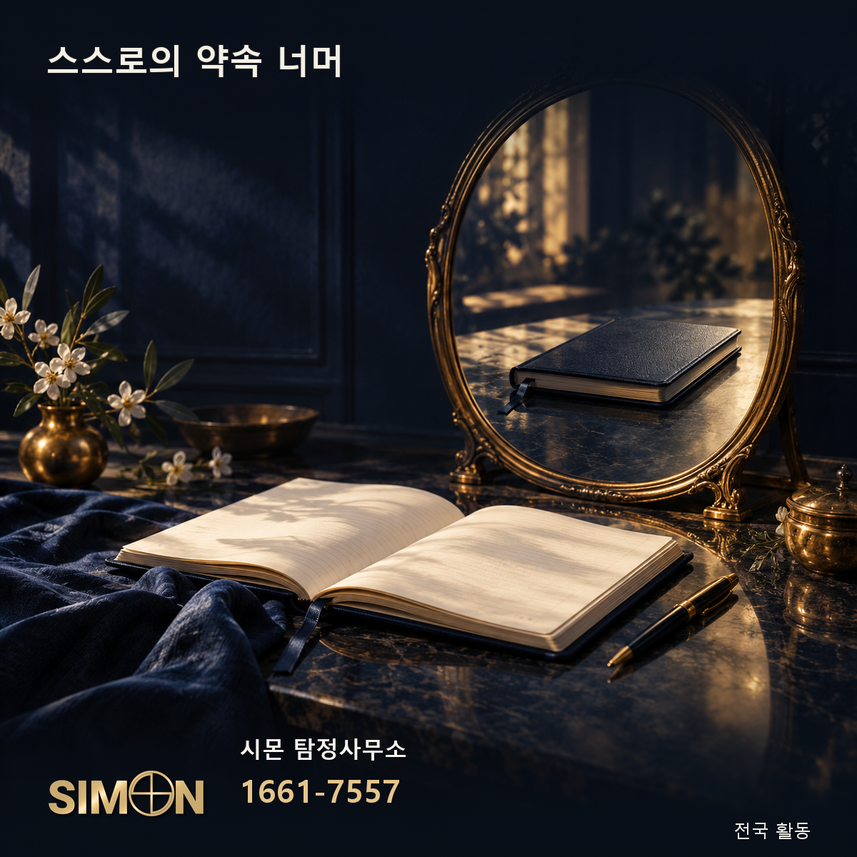 ‘스스로의 약속 너머’ 주제의 상징 편집 이미지. 시몬 탐정사무소 1661-7557.
