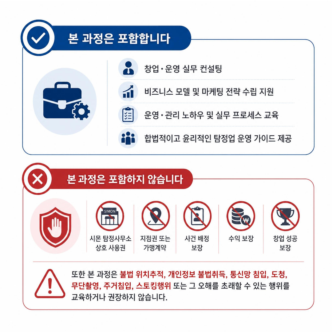 탐정사무소 창업교육 포함 사항과 미포함 사항 및 법적 유의사항 안내